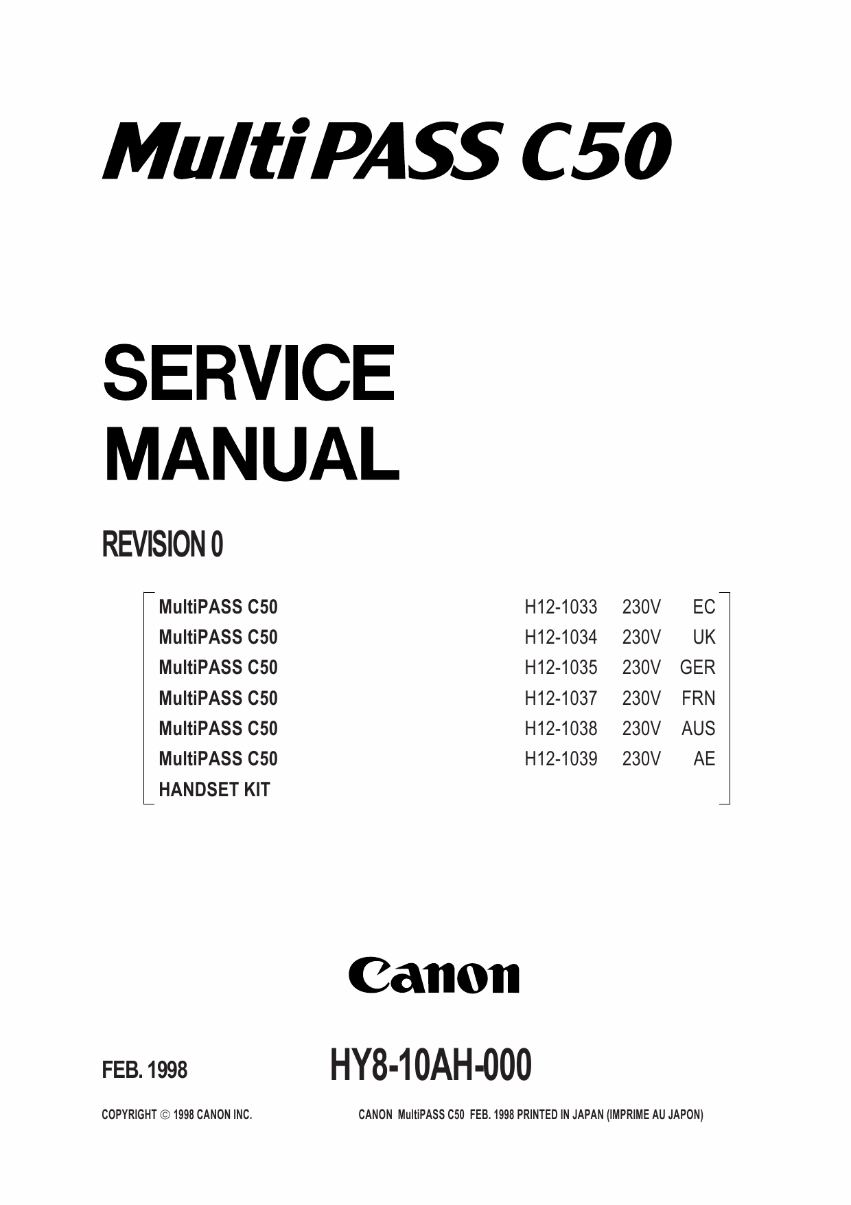 Canon FAX MultiPass-C50 Parts and Service Manual-1